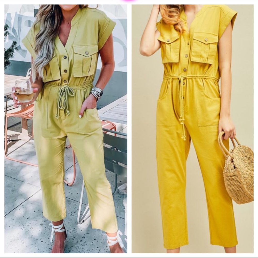 Chartreuse Cotton/Linen Blend Jumpsuit